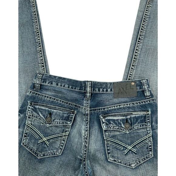 T.K. Axel Jeans Mens 32X34 Straight Leg Stonewash Whiskers Button Pockets Denim - Picture 8 of 10